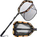 PLUSINNO Floating Fishing Net for Steelhead, Salmon, Fly, Kayak, Catfish, Bass, Trout Fishing, Rubber Coated Landing Net for Easy Catch & Release, Compact & Foldable for Easy Transportation & Storage (19.7"/50cm Hoop Size length 1.35M Orange (Telescopic Pole))