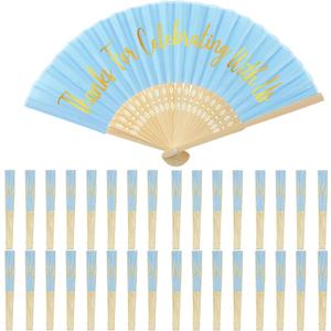 Jetec 50 Pcs Wedding Fans for Guests Bulk Silk Hand Fans Handheld Folded Thank You for Celebrating with Us Wedding Favors for Bridal Bridesmaid Baby Shower Dancing Party Church Gift(Blue)
