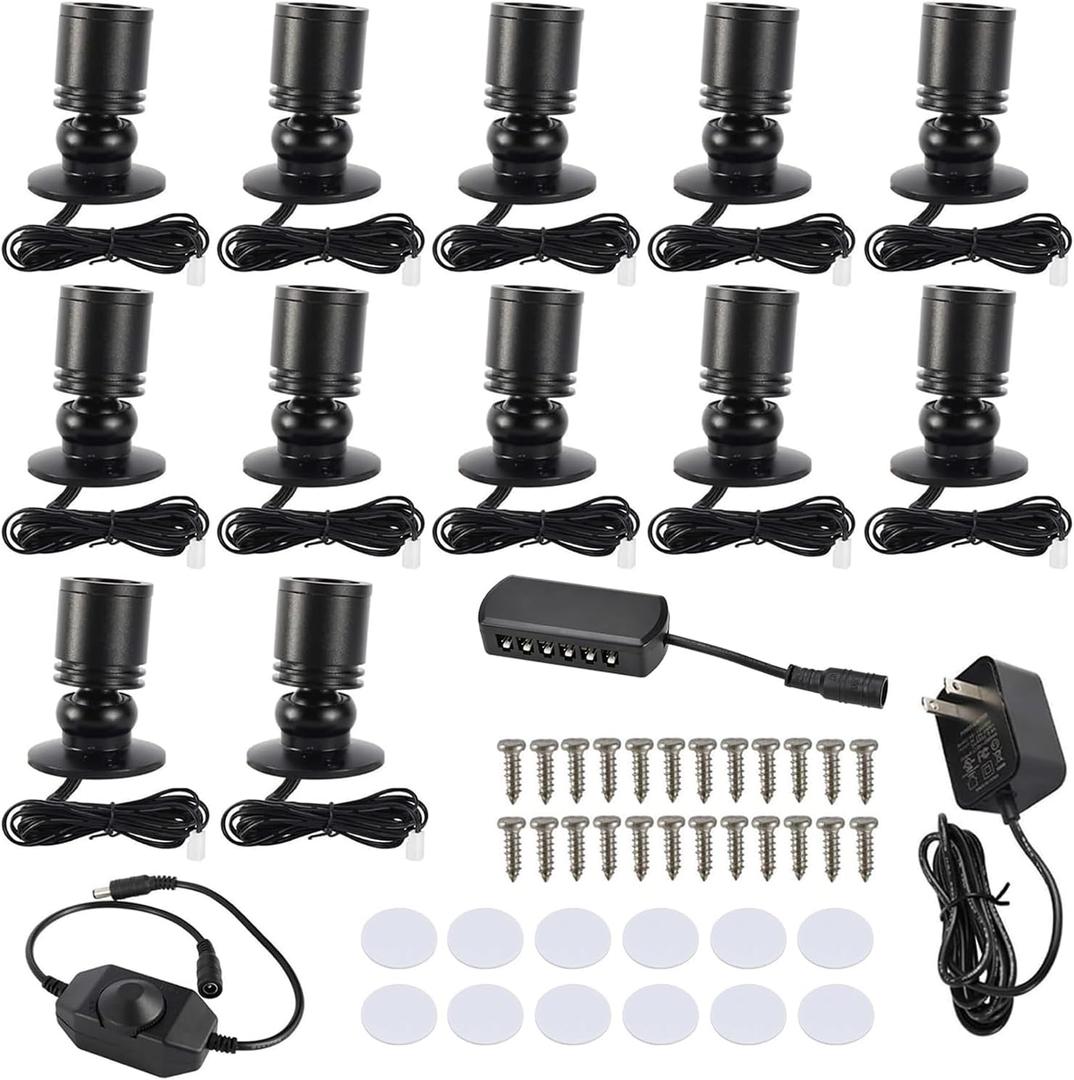 YaeCCC Dimmable LED Mini Spotlight Jewelry Showcase Display Lights Black Shell Surface Mount (Pack-12,Daylight 6400k)