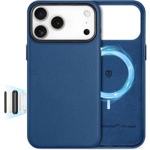 SHIELDON Leather Case for iPhone 17 Pro Max 6.9" 2025, [Camera Button Updated], Compatible with Magsafe, Slim Fit, Wireless Charging Magnetic, Shockproof, Metal Buttons, Camera Bump Frame - Royal Blue