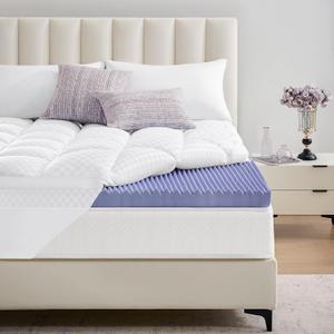 downluxe 5 Inch King Memory Foam Mattress Topper Pro Dual Layer 3 Inch Cooling Gel Egg Crate Memory Foam Plus 2 Inch Pillow Top Medium Firm with Deep Pocket (White)