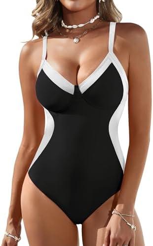 Blooming Jelly Women's One Piece Swimsuit Tummy Control Bathing Suit Slimming Color Block Swim Suits 2025 Size L