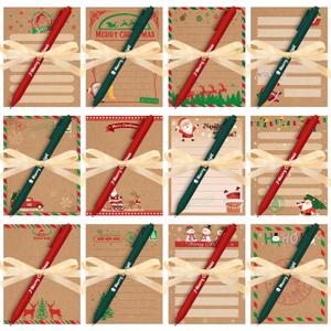 36 Pcs Christmas Sticky Notes Set Include 12 North Pole Naughty Nice Notepads and 12 Pen and 12 Ribbon Christmas Self Adhesive Memo Pads for Xmas Gifts School Office Home Party Supplies