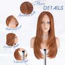 Haloo Copper Wig with Curtain Bangs - Lace Front Hairline Middle Part Long Layered Natural Looking Straight Synthetic Hair Wigs for Women Daily Party, 24 Inch Copper Red