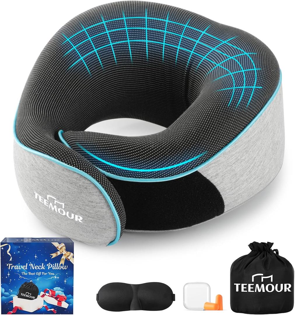 Upgraded Travel Neck Pillow Airplane- 360 Support Travel Pillows for Airplanes, Stocking Stuffers Gifts for women With Eye Mask & Earplugs, Portable Carry Bag for Long Flights| Best Travel Essentials