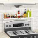 Stove Top Shelf for Curved Stove, Expand 27 to 33 Inch Spice Rack, 4 Level Adjustable Height Spice Shelf, Over the Stove Shelf for Back of Stove Spice Rack Organizer for Countertop, White