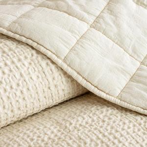 PHF Enzyme-Washed Waffle Quilt Set King (106"x90") - 100% Cotton Cover, 3PCS Soft Lightweight Square Quilted Bedspread with Polyester Fill, Cozy Coverlet for Home Decor, Natural Undyed