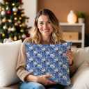 Deep Blue Christmas Flower Pillow Covers 18x18, Winter Christmas Decor, Cottagecore Winter Botanical Decorative Throw Pillow Covers for Couch Sofa Bedroom Living Room Home