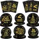 Lenyunge Merry Christmas Tableware - 62pc Black & Gold Plates & Napkins for Winter Holiday Decoration