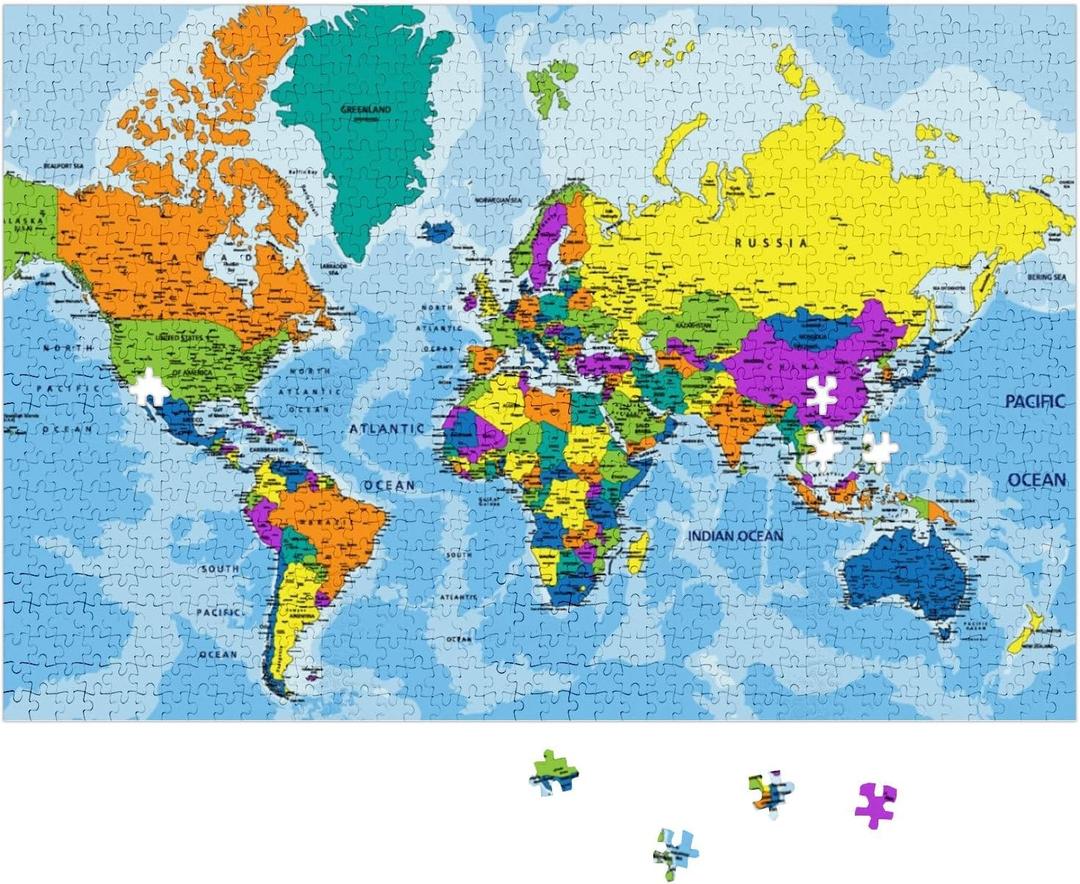 1000 Piece Jigsaw Puzzles with Storage Bag, World Map Patterns, Family Fun Activity 29.5x19.7in, Alphabet Coded Back, Premium Quality 1MM Thick Board, Family Decoration Puzzle