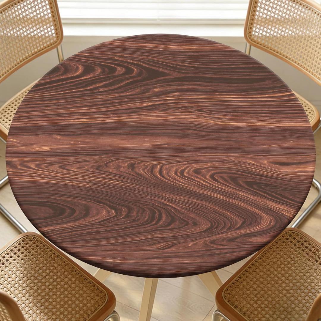 Round Fitted Table Cover with Elastic Edge Design Table Cloth Waterproof Stain-Resistant Wipeable Outdoor Tablecloths Fits 42"-46" Round Tables for Camping, Picnic, Dining, Indoor