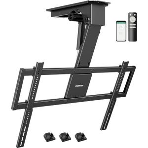 monTEK Motorized Ceiling TV Mount for 32-75 Inch TVs up to 121lbs, Heavy-Duty Electric Flip Down Ceiling Mount, Off-Center TV Compatible, Remote/App/Voice Control, Fits Flat & Pitched Roof