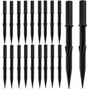 POPETPOP 20 Pack Solar Ground Spikes, 6.9" Reinforced ABS Plastic Solar Light Stakes Replacement for Garden, Pathway, Deck, Camping Lights (Black)