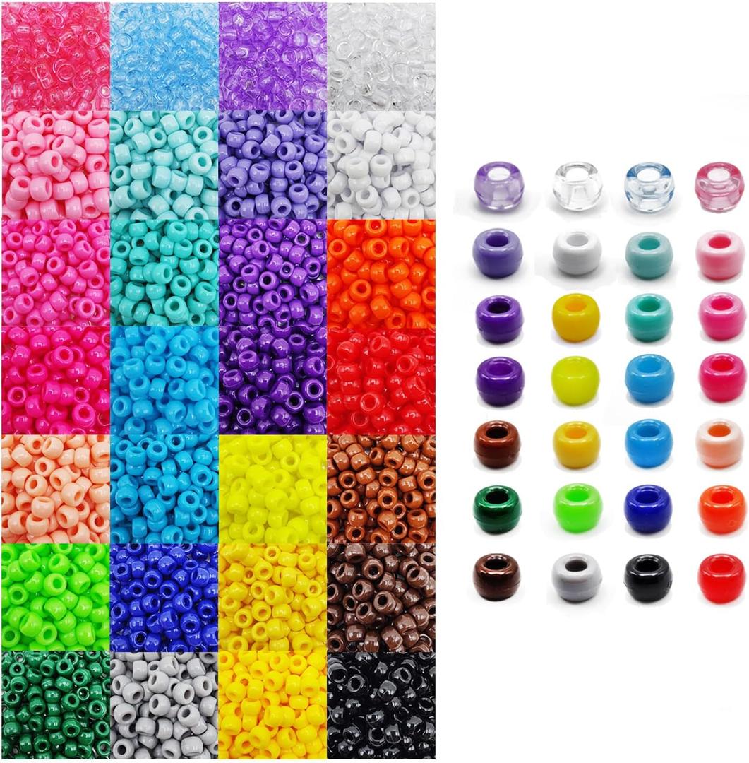 4200Pcs Pony Beads Bulk, 28 Colors Rainbow Pony Beads for Hair Braiding, Plastic Beads for Craft Bracelets Making, DIY Projects
