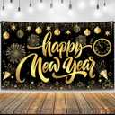 KatchOn, XtraLarge Happy New Year Banner - 72x44 Inch | Happy New Year Backdrop for New Years Decorations 2026 | NYE Eve Banner for NYE Decorations 2026 | New Years Eve Party Supplies 2026 (Gold & Black)