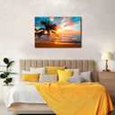 Sunset Ocean Wall Art Tropical Palm Tree Canvas Picture for Living Room Bedroom Coastal Beach Landscape Wall Decor Bathroom Nature Sea Waves Poster Seascape Artwork Home Bedroom Decoration 32x48