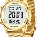 Women's Step Counter Pedometer Watch with Stainless Steel Bracelet, Stylish Design, No App, No Charging Needed for Step, Calorie, Distance, Alarm, Countdown TimerTU-2401