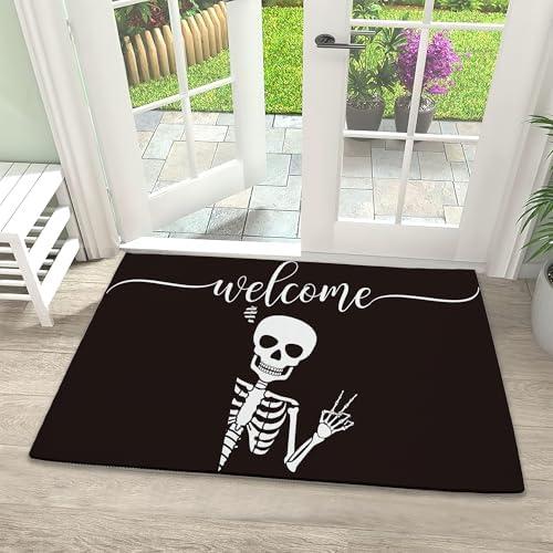 Welcome Mats Retro Funny Skeleton Indoor Front Door Mats for Home Entrance, Super Non-Slip Floor Mats for Home Entryway, Outdoor Welcome Mat, Easy Clean, 17x 30 inch, 2 Pack