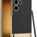 SOUTEM for Samsung Galaxy S24 Ultra Vegan Leather Case with 4 Modes Adjustable Kickstand,Thin Flexible Soft Grip Luxury Vegan Slim Protective Shockproof Phone for Samsung Galaxy S24 Ultra(Black)