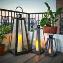 TRIROCKS Set of 3 Decorative Candle Lantern 11/16/21''H Metal Outdoor Candle Holder Hanging Lantern with Tempered Glass for Christmas Home Living Room Parties Event Indoors Outdoors (Black Triangle)