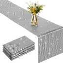 4 Packs Black and Silver Disco Table Runner, 12 x 108 Inches Mirror Glitter Sequin Table Runner Table Decor for 70s 80s Disco Party Birthday Party