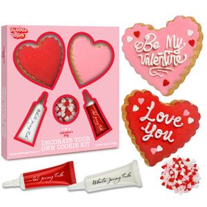 DIY Valentines Day Cookie Decorating Kit  2 Heart-Shaped Cookies, Red & White Frosting Tubes & Heart Sprinkles  Fun Sweet Treat for Kids, Couples & Valentine Gifts (EXP 10/25/26)