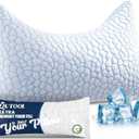 QUTOOL Cooling Side Sleeper Pillow for Neck and Shoulder Pain Relief, Adjustable Curved Shredded Memory Foam Bed Pillows for Sleeping, Queen 1 Pack with Additional Foam Fill Included (White) (Icy Blue)