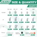 OURU 260PCS Grease Fittings Kit, SAE & Metric Zerk Grease Fittings Straight 45 90 Degree with Grease Fitting Caps & Wrench Kit(7-11mm) for Grease Gun