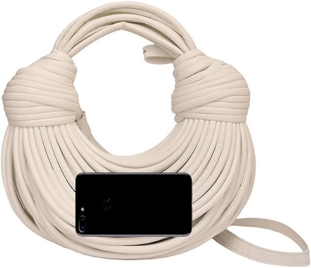 Hand-Woven Bread Women's Clutch Top Handle Satchel Shoulder Crossbody Creative Noodles Purses Underarm Bag Handbag (White)