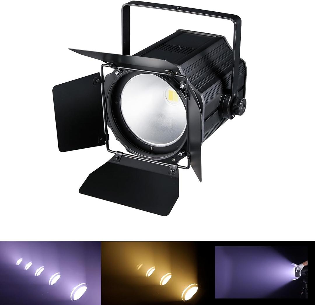 COB Stage Lights with Barn Doors, COB Par Light 200W LED 3500~7500K Warm White & White, DMX512 Master-Slave Sound DJ Lighting Spotlight Fresnel for Church Concert Wedding (2-Colors Style, 1)