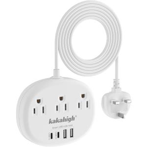 UK Adapters for Travel(13A), US to UK Plug Adapter with 3 Outlets 4 USB Ports (2 USB-C) Total Output 24W, Type G Travel Adapter for USA to British Ireland Scotland Hong Kong