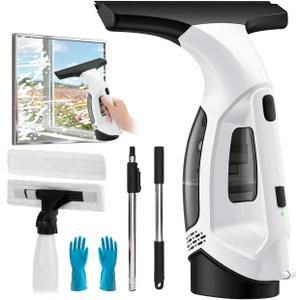 Plubedo Cordless Window Vacuum Squeegee with Extension Pole Electric Window Cleaner Tool 11 inchs Electric Window Vacuum Shower Squeegee for Shower Door, High Window, Tile and Car Windshield
