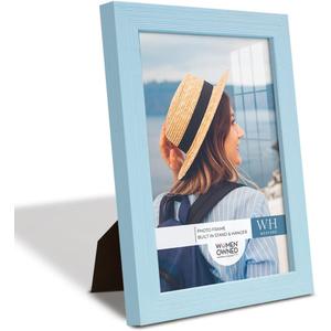 Renditions Gallery 6x8 inch Picture Frame Modern Style Wood Pattern and High Definition Glass Ready for Wall and Tabletop Photo Display, Blue Frame