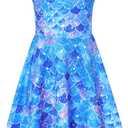 Funnycokid Girls Dress Summer Sleeveless Sundress Birthday Outfit Twirly Mermaid Party Kids 4-15 Years (Blue, L)