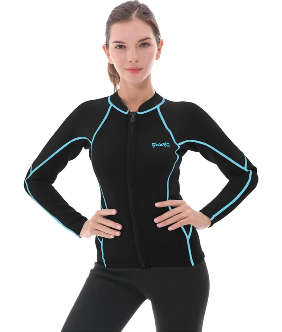 GoldFin Wetsuit Top Women, 2mm Wetsuits Jacket Long Sleeve Neoprene Tops for Water Aerobics Diving Surfing Swimming.2XL