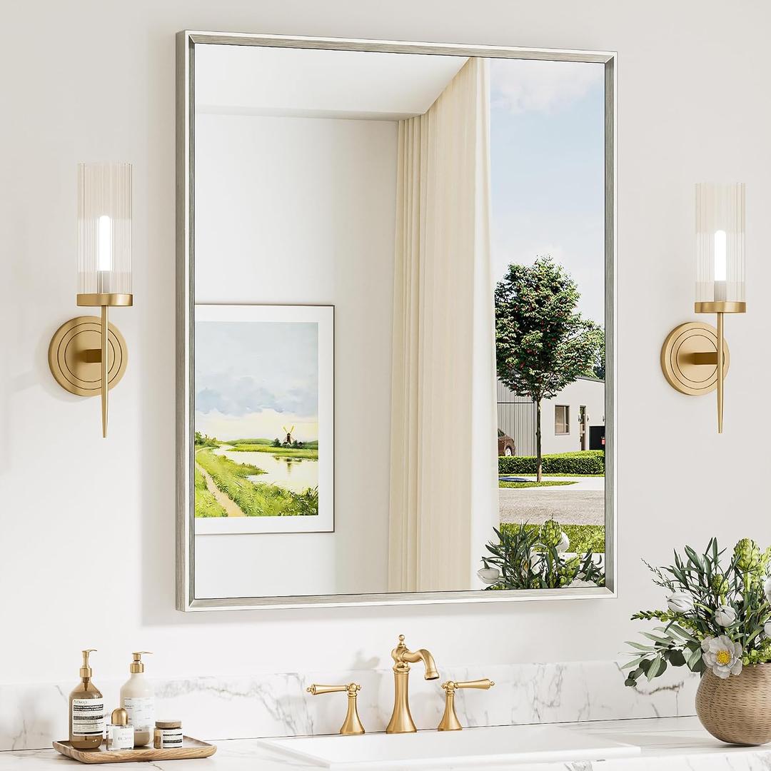 Keonjinn 30 x 36 Inch Brushed Nickel Bathroom Vanity Mirrors for Over Sink