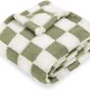 HOMRITAR Checkered Baby Blankets for Boys Girls Warm Cozy Reversible Toddler Blanket, Fluffy Fuzzy Plush Bed Blanket with Chessboard Grid Design 350GSM Mustard Green 30 x 40 Inch
