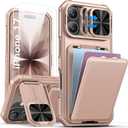 SSLOTSCASE for iPhone 17 Case with 2X Screen Protector, HD Clarity Anti-Scratch, Card Holder & Kickstand & Slide Camera Cover, Military-Grade Heavy Duty Rugged Phone Cover for iPhone 17 6.3'', Gold