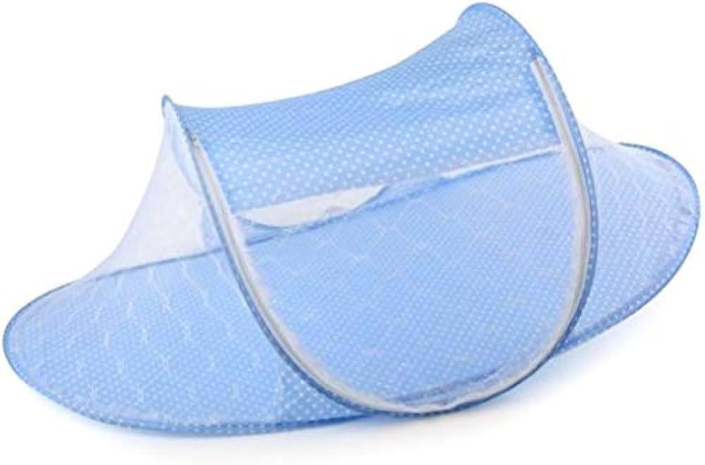 Foldable Nursery Crib Bed Cot Canopy Net Tent for Baby Breathable Soft Fabric Prevents Biting by Insects Folding Design (Blue)