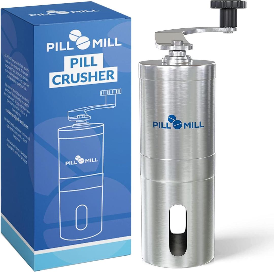 Pill Mill Pill Crusher - Crushes Multiple Tablets to a Fine Powder - Metal Pill Grinder - Tablet Pulverizer Suitable for Travel - Great Feeding Tube Use And Pets