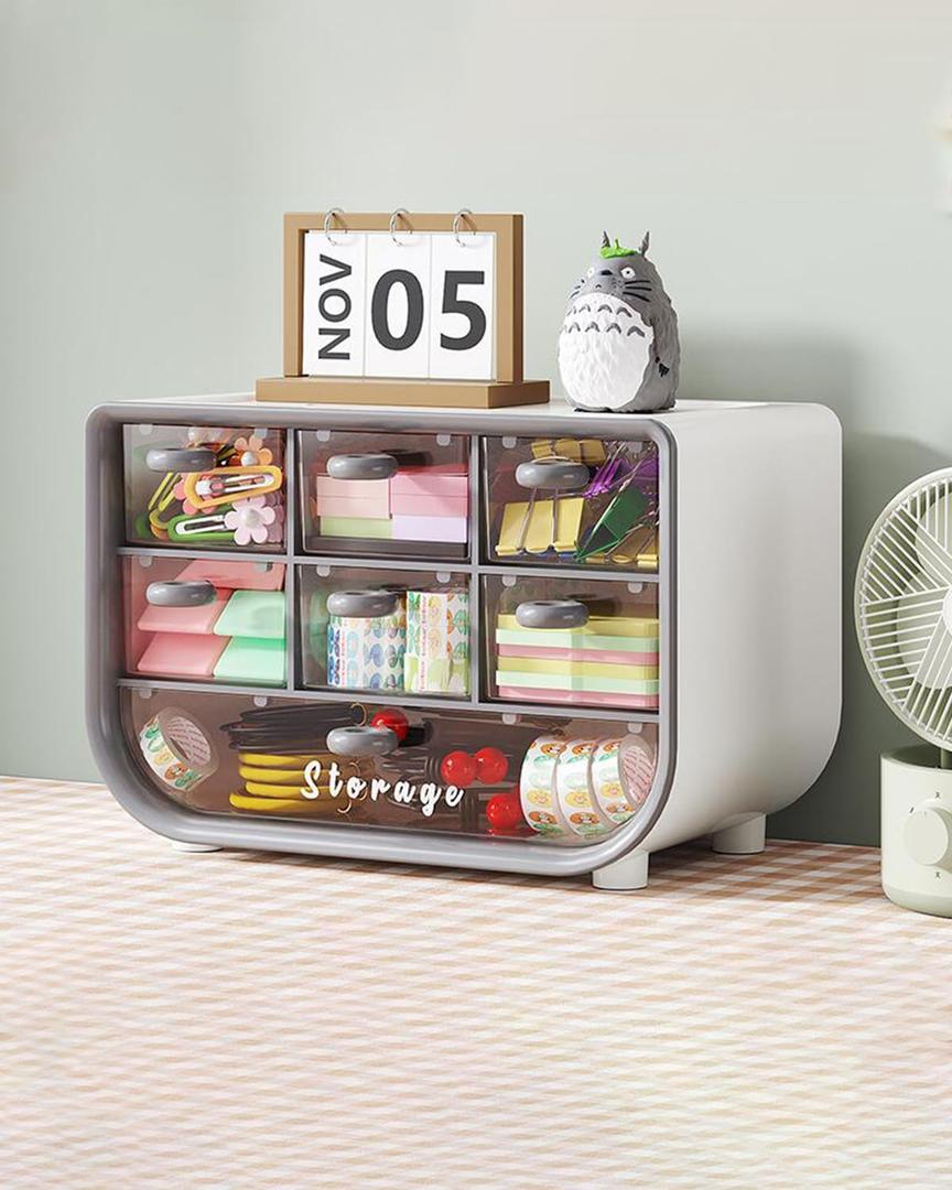 Desktop Multifunctional Organizer Dormitory Cosmetic Stationery Large Capacity Organizer Leather Band First Jewelry Transparent Box Gray LCC539-02