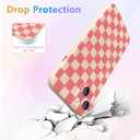 TKJSQ Magnetic for iPhone 14 Plus Case, Cute Checkerboard Checkered Pattern Aesthetic Gloss Phone Case with Full Lens Protection, Stylish Slim Soft TPU Protective Cover for iPhone 14 Plus, Pink