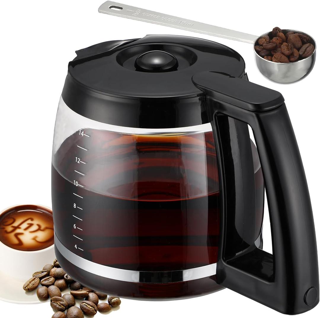 14-Cup Glass Coffee Pot Replacement Carafe Compatible with Cuisinart Coffee Maker DCC-3200 DCC-3200P1 DCC-2200 DCC-2600 DCC-2800 CBC-7000PCFR DCC-2200RC, 14-Cup Replacement Carafe for Cuisinart
