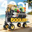VELUVIA 400L Double Decker Beach Wagon with Big Balloon Wheels for Sand | 500LBS Heavy Duty Foldable Beach Wagon with Side Pocket, Beach Cart for Beach,Fishing,Camping,Outdoor-Black