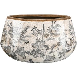 9.8 Inch Large Vintage Ceramic Planter Ice Crack Glaze Gray Floral Flower Pot with Drainage Holes Rustic Country Plant Pots Decorative Gifts for Home Kitchen Office Indoor Outdoor Plants