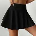 Women's High-Waisted Tummy Control Skort - Flowy Ruffled Skirt with Built-in Shorts (Black) S