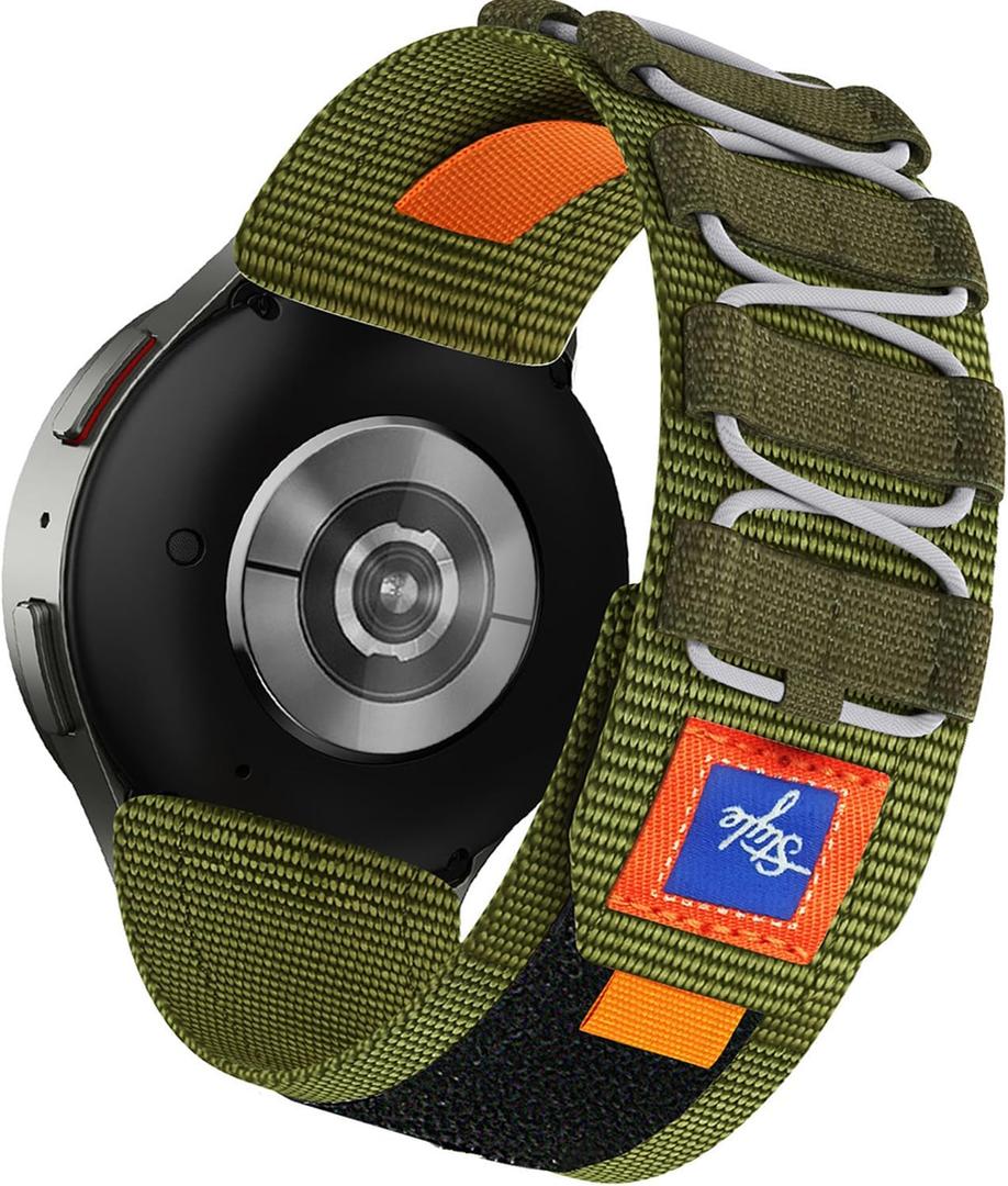 Nylon Loop Elastic Bands Compatible with Samsung Galaxy Watch 3 45mm Band/Galaxy Watch 46mm/Gear S3 Frontier, 22mm Sport Smart Watch Bands Adjustable Quick Release Straps for Women Men. (Green)