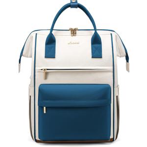 LOVEVOOK Laptop Backpack for Women 15.6 Inch, Travel Backpack with USB Charging Port Large Capacity Laptop Bag, Waterproof Bag for Business College Airline Approved Work Backpack(Blue) (Beige-blue-black)