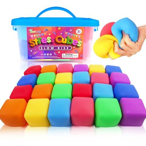 24 Pack Slow Rising Stress Cube, Large Size Dough Stress Balls Fidget Toys for Anxiety Relief, Pull Stretch Fidgets for Classroom Prize Box Toys, Classroom Reward for Student
