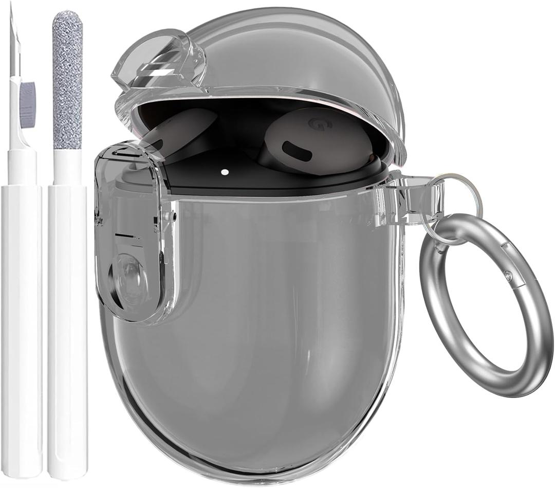 OTOPO Lock Case for Google Pixel Bud A-Series (2021) / Pixel Buds 2 Clear Case (2020) with Cleaner Kit, Soft TPU Transparent Protective Pixel Bud A and Buds 2 Cover Men Women with Carabiner, Black